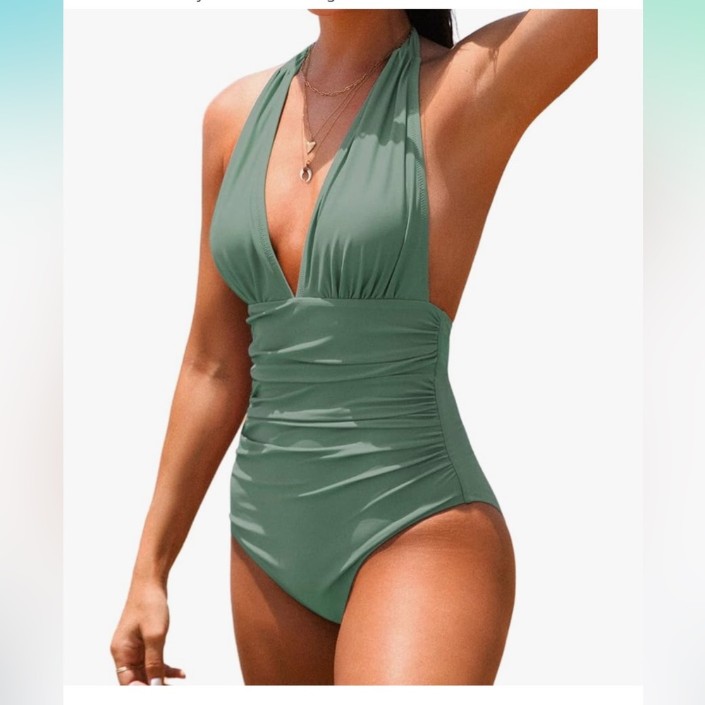 NWT Cupshe sage green tummy slimming one piece swimsuit sz M
